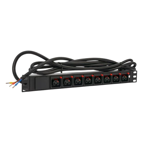 Блок розеток серии SNR-PDU с локальным измерением на 8хС13/C19 с фиксаторами, шнур питания 3м 3x2.5мм2 без вилки, 230В, 16A Блок розеток серии SNR-PDU с локальным измерением на 8хС13/C19 с фиксаторами, шнур питания 3м 3x2.5мм2 без вилки, 230В, 16A